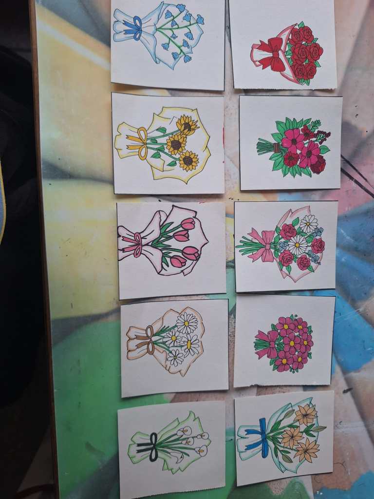 Bloemenboeketten tekeningen
